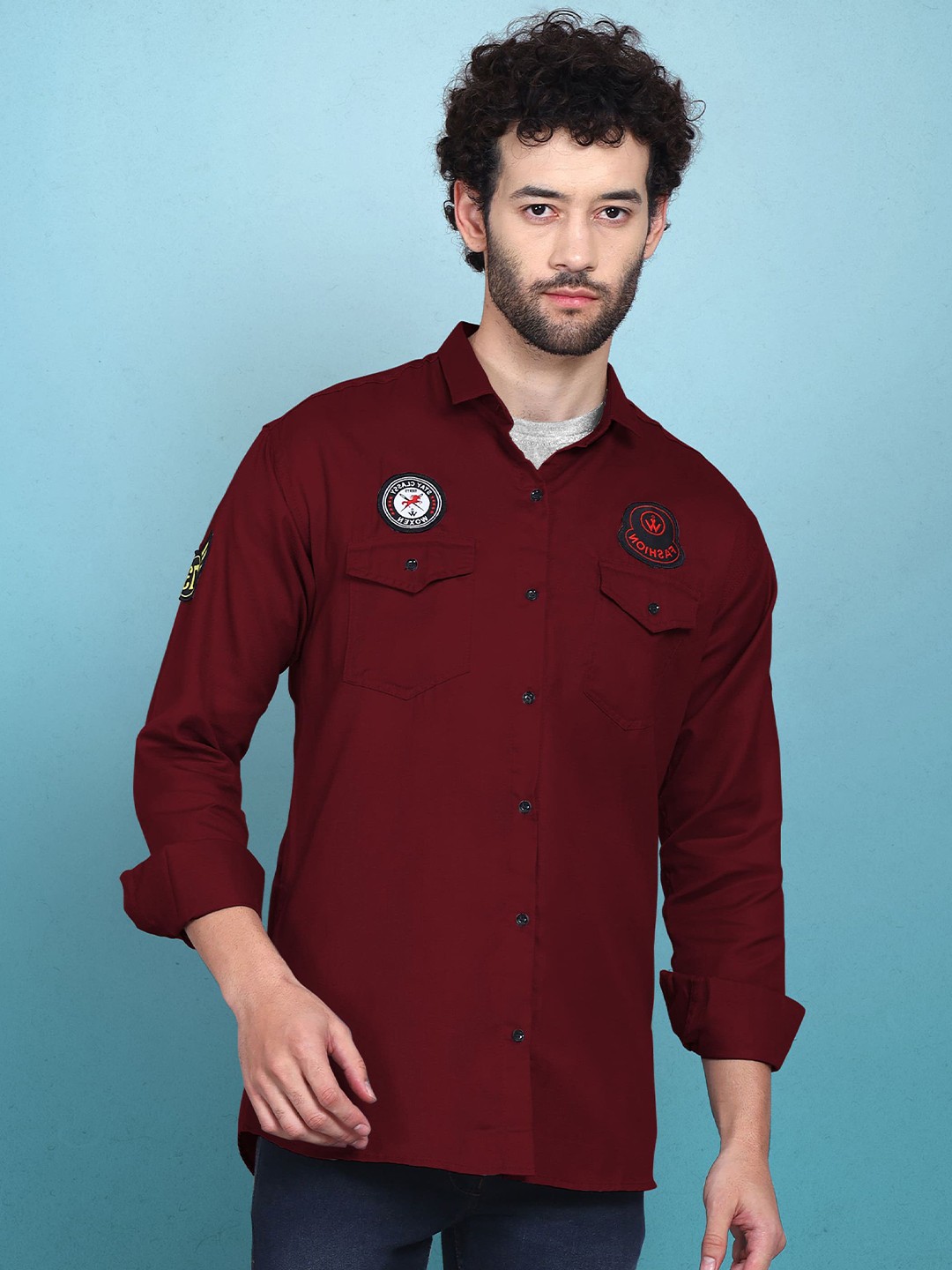 

WOXEN Men Original Fit Spread Collar Solid Cotton Casual Shirt, Maroon