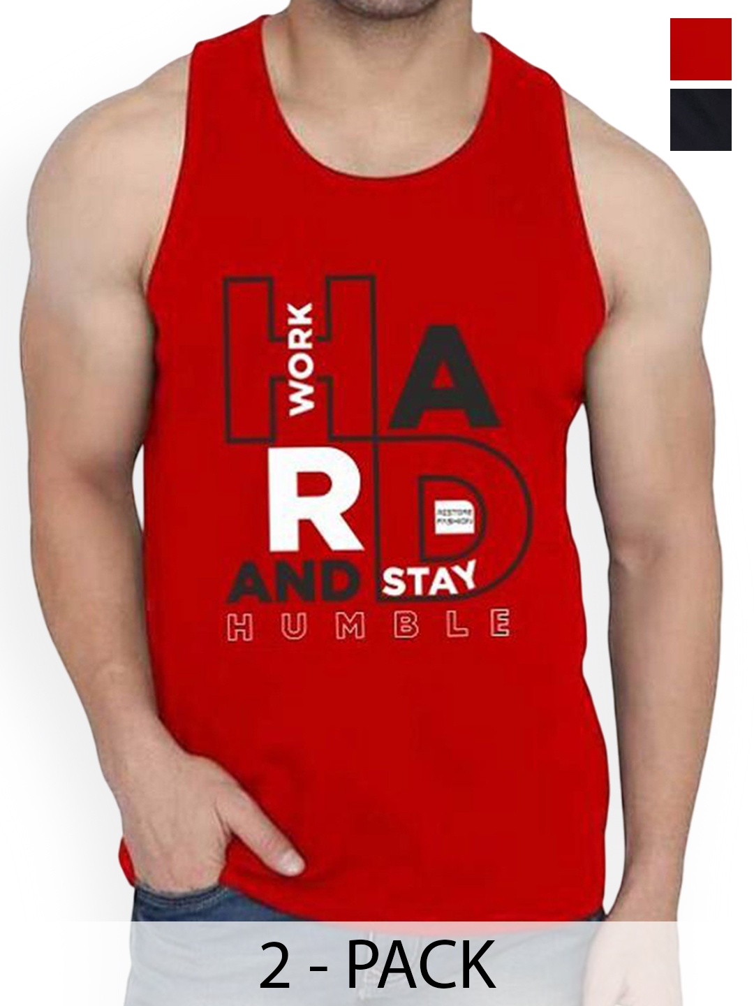 

WOOSTRO Pack Of 2 Printed Gym Vests RS26 CMB (HARD RED) (98 BLACK)