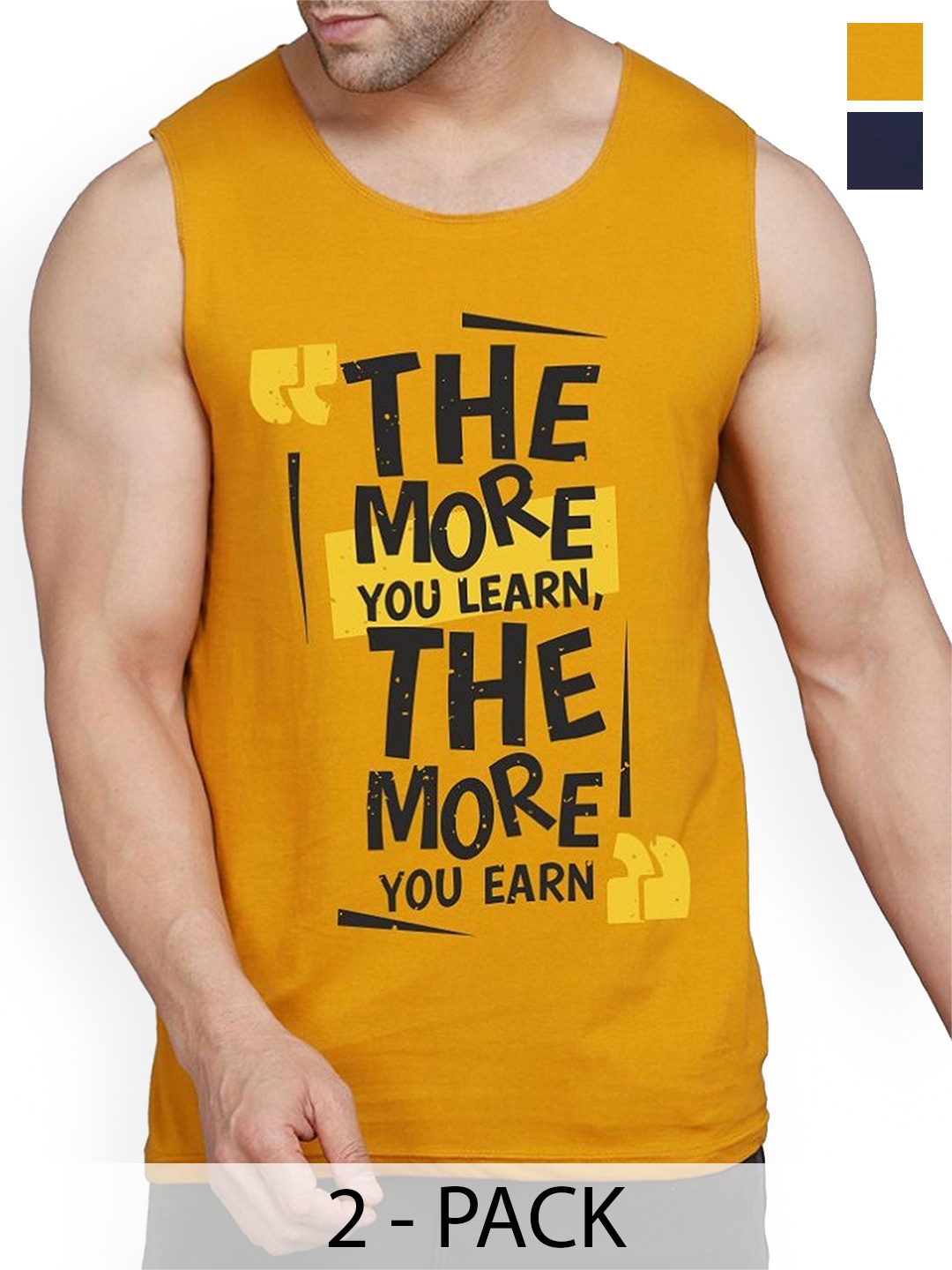 

WOOSTRO Pack Of 2 Printed Combed Cotton Gym Vest RS26 CMB (MORE MUSTARD) (MORE NAVY)