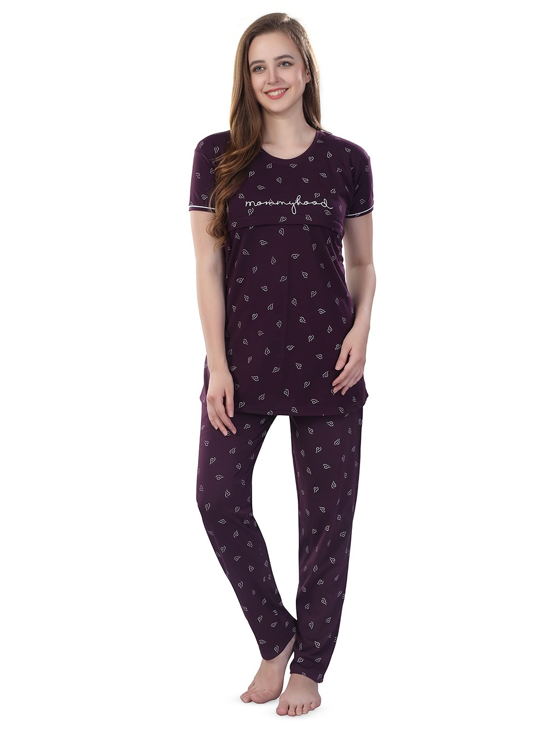 

TIGYWIGY Graphic Printed Pure Cotton Maternity Top With Pyjama, Purple