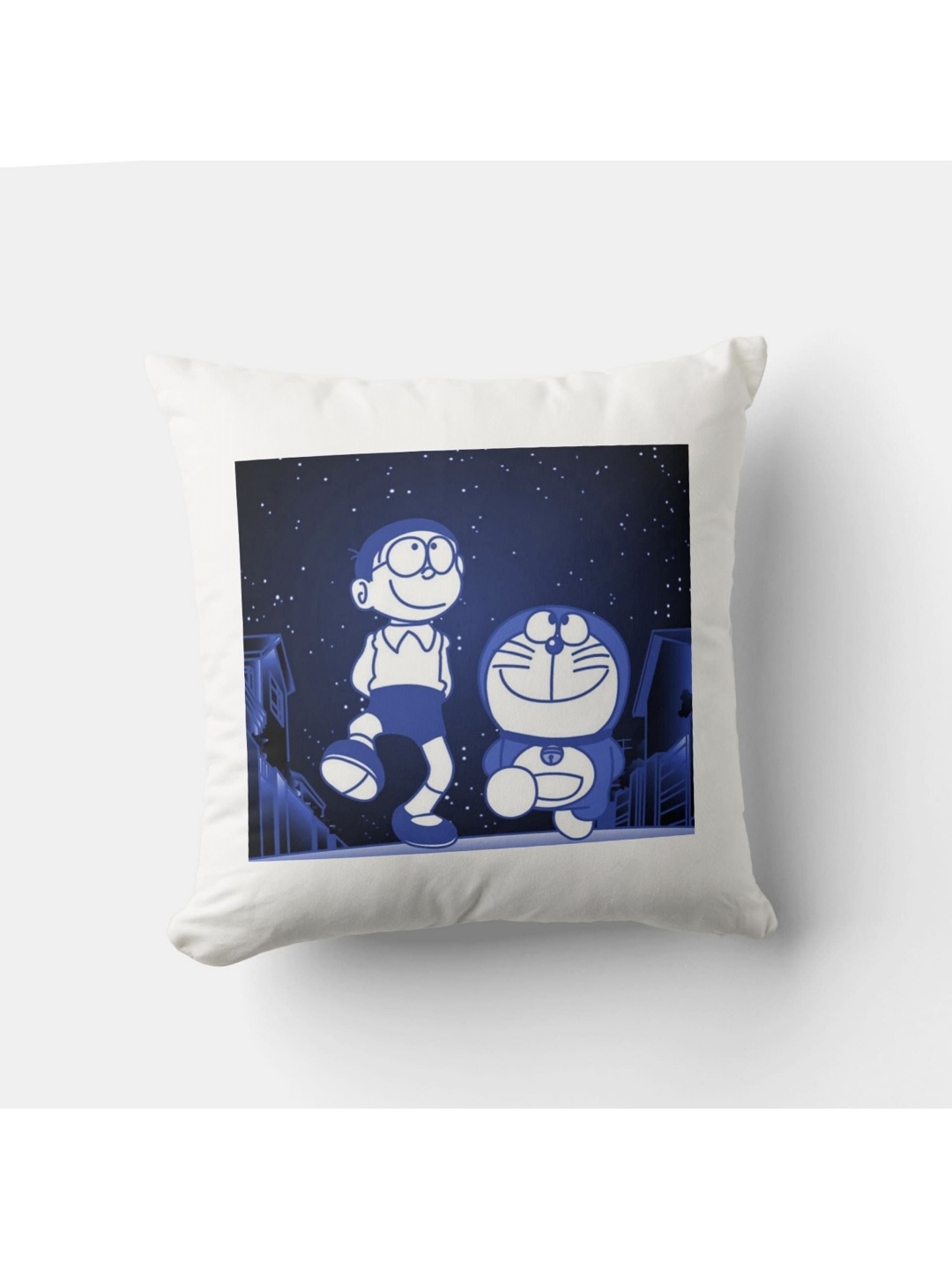 

Anikmart White & Blue Printed Prefilled Square Cushion