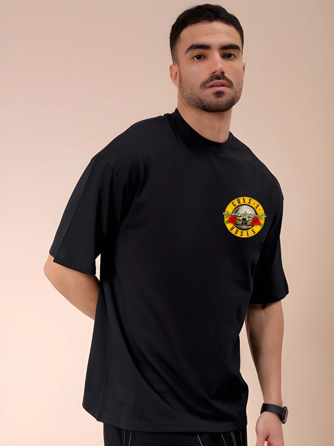 

Krimmple Men Drop-Shoulder Sleeves Pure Cotton T-shirt, Black