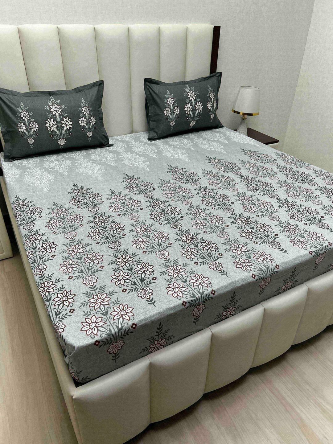 

Pure Decor Cotton King Size Double Bed Bedsheet With 2 Pillow Covers 2.74m X 2.74m, Grey