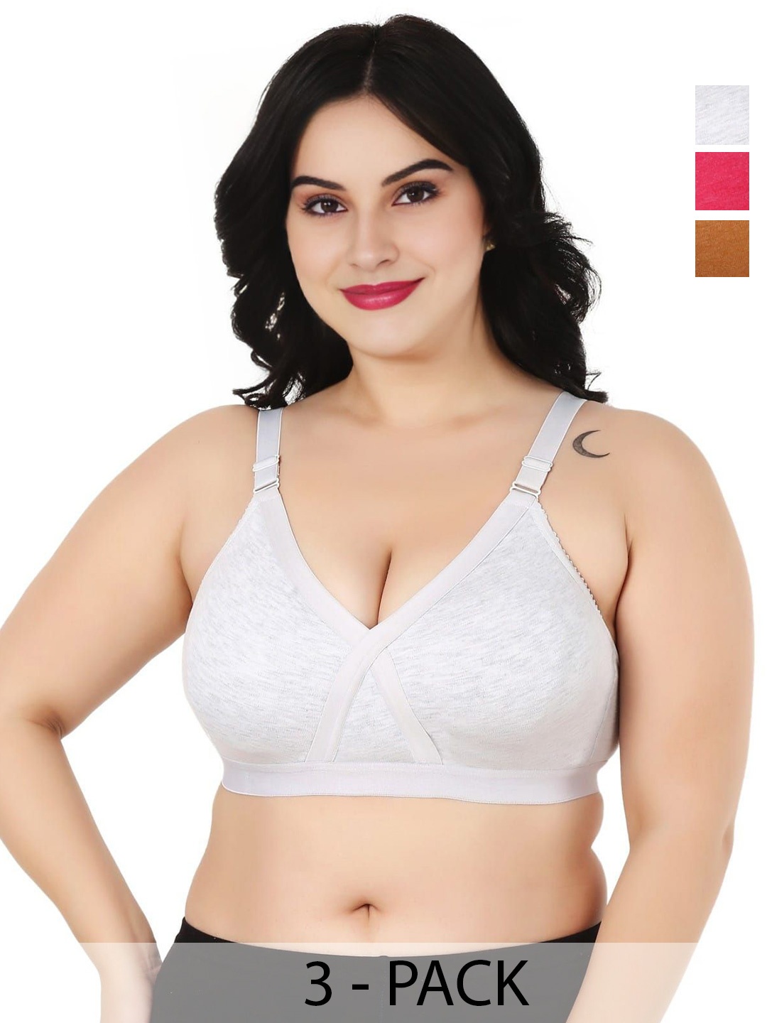

Boleem Women Pack Of 3 Full Coverage Non Padded Bra, Pink