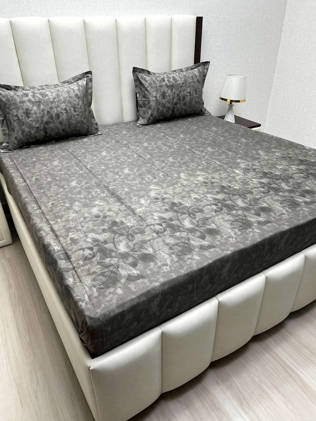 

Pure Decor Royal Majestic Grey Printed 350 TC Pure Cotton King Bedsheet Set 2.74m x 2.74m