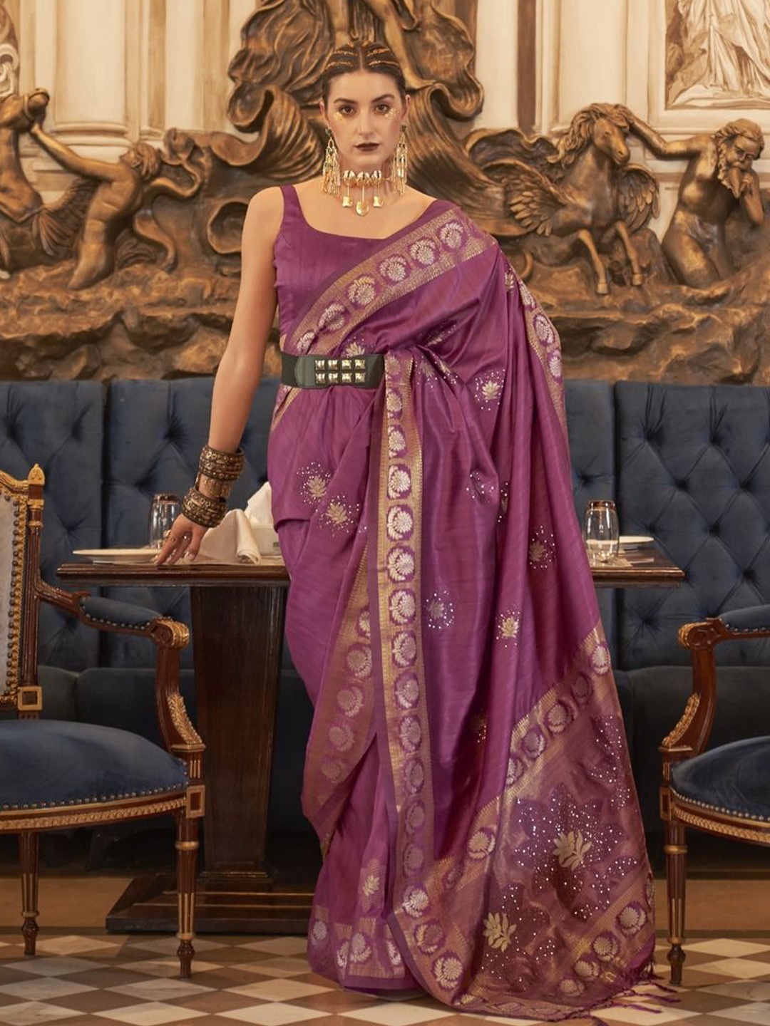 

Anouk Woven Design Zari Banarasi Saree, Purple