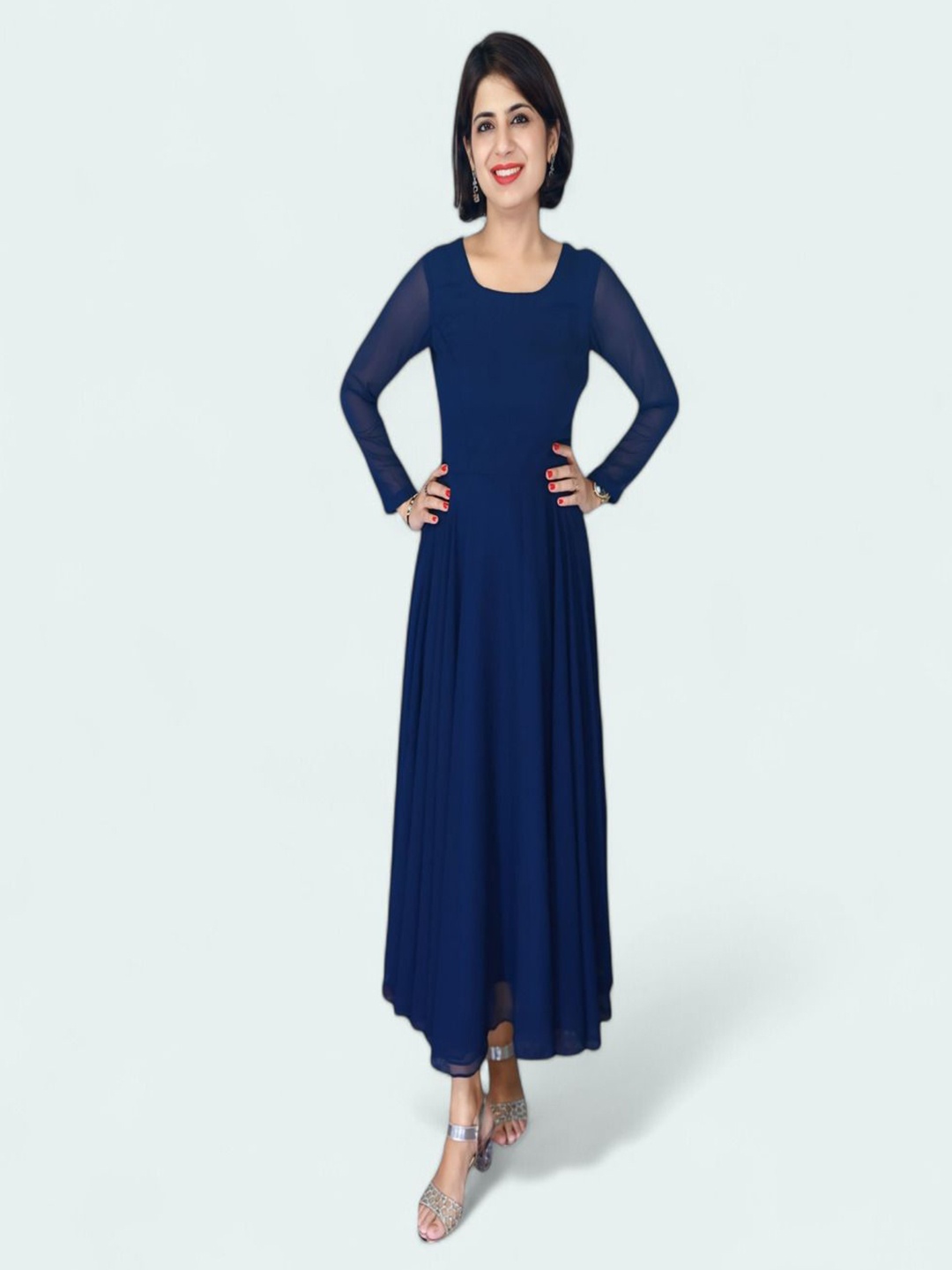 

GEETUES Women Georgette Fit & Flare Midi Dress, Blue