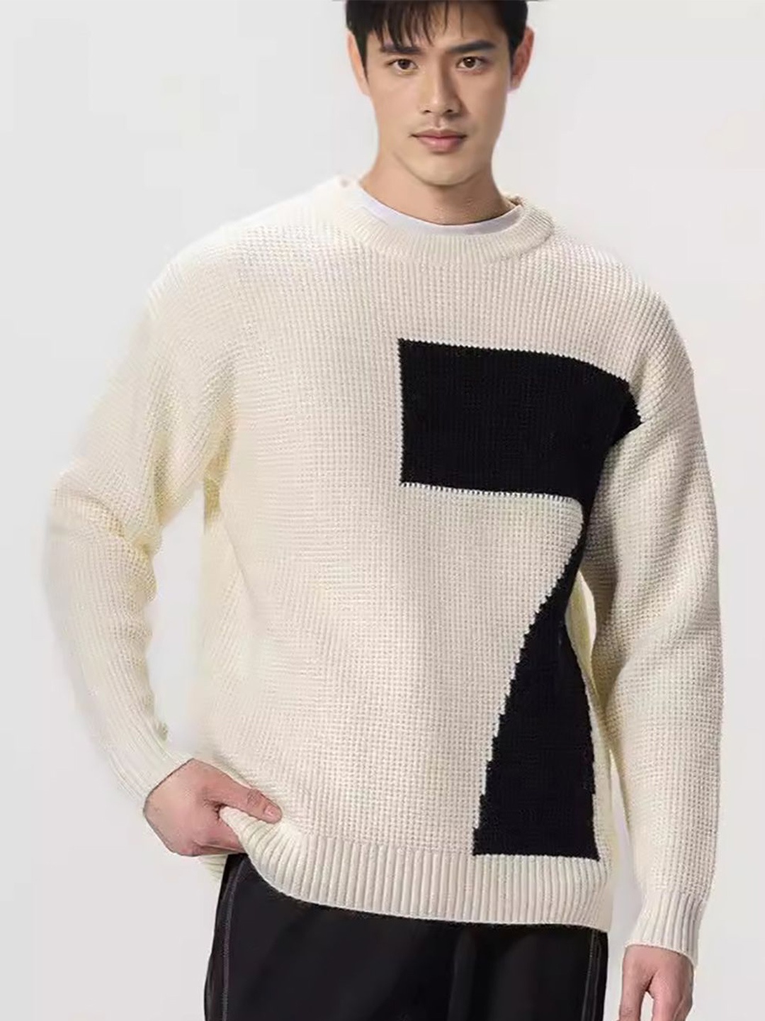 

StyleCast x Revolte Men Cable Knit Pullover, Beige