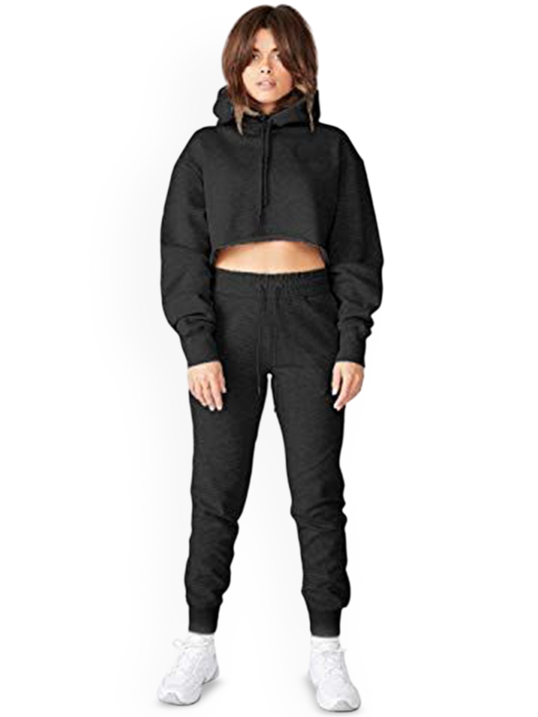 

NOTWILD Women Cotton Hooded Tracksuit, Black