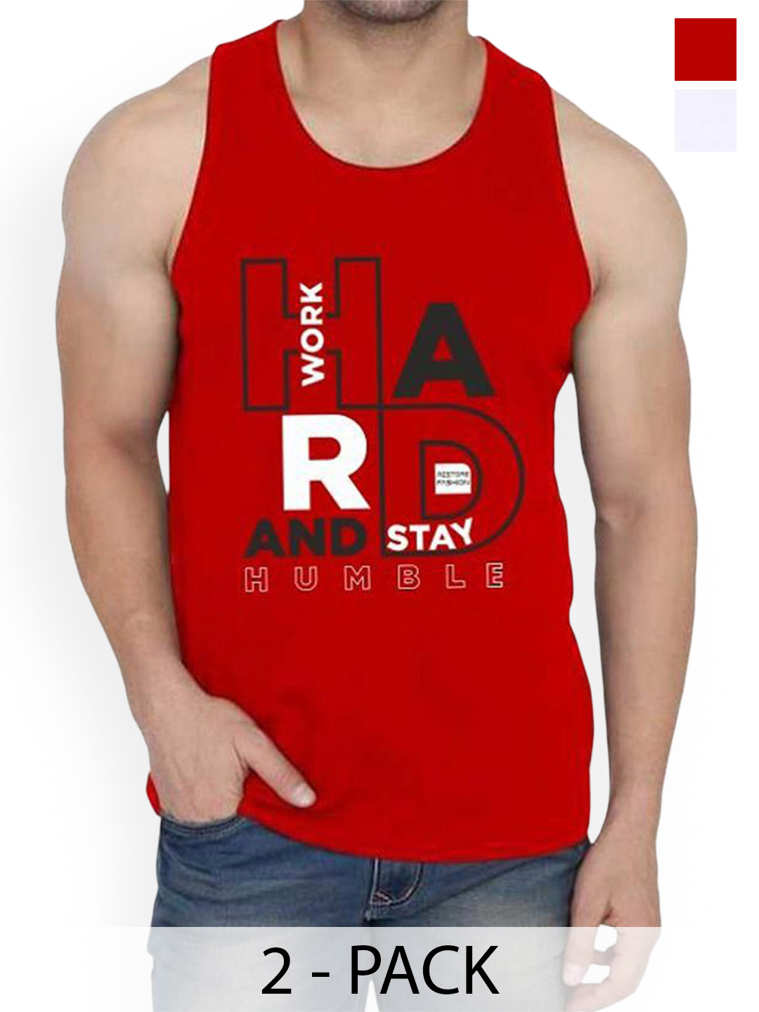 

WOOSTRO Pack Of 2 Printed Cotton Gym Vests RS26 CMB (HARD WHITE) (HARD RED)