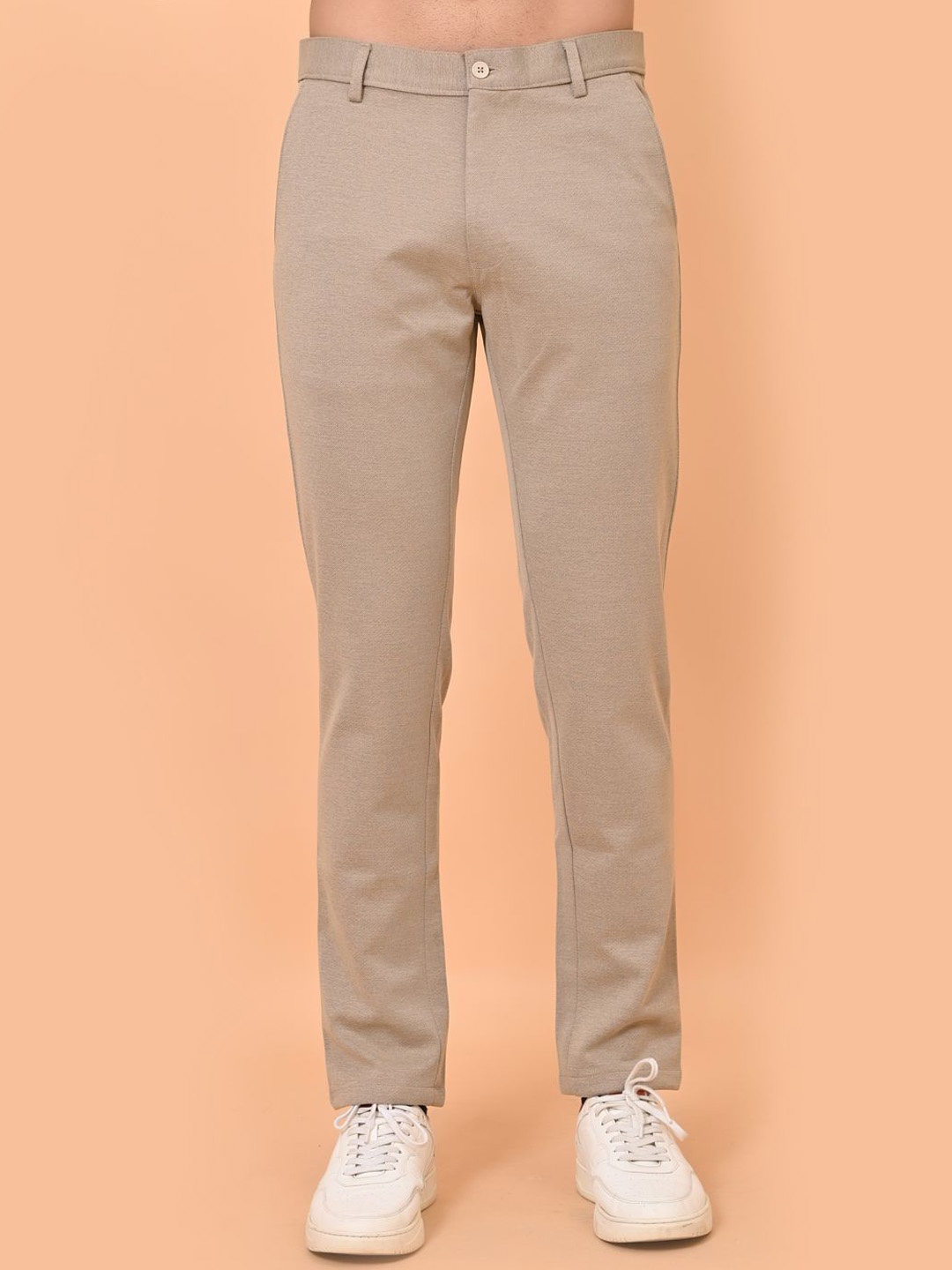 

el cielo Men Smart Mid-Rise Slim Fit Trousers, Cream