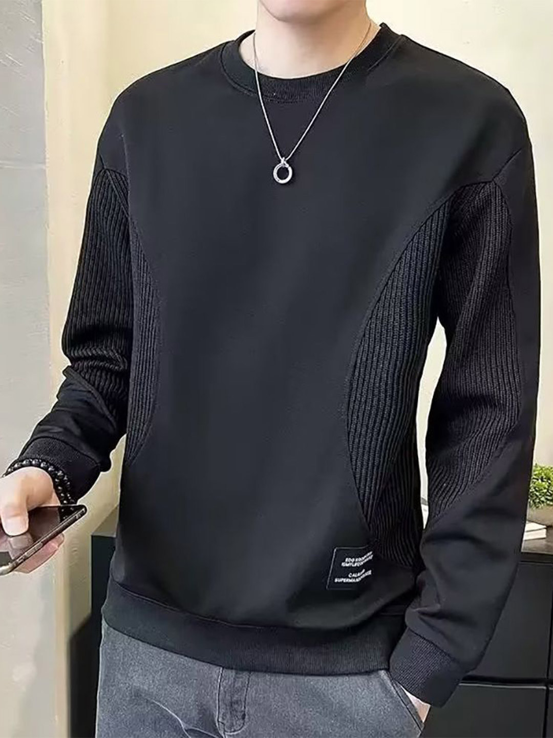

StyleCast x Revolte Men Round Neck Sweatshirt, Black