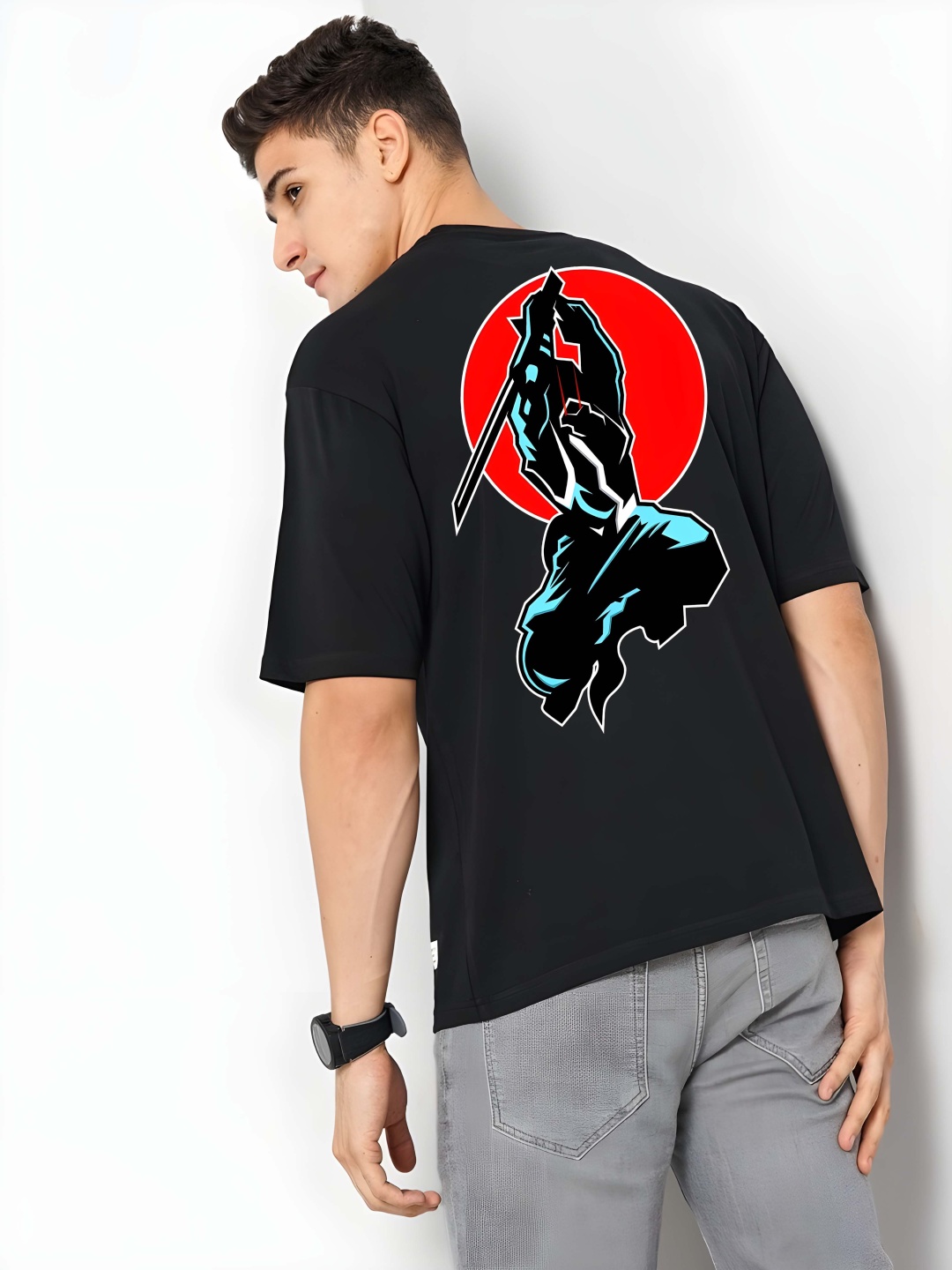 

BOWLIFESTYLE Men Drop-Shoulder Sleeves Pure Cotton T-shirt, Black