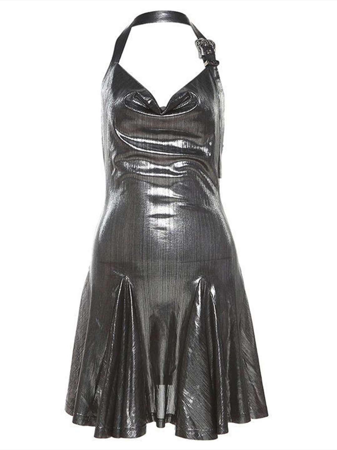 

StyleCast x Revolte Women Halter Neck A-Line Mini Dress, Steel
