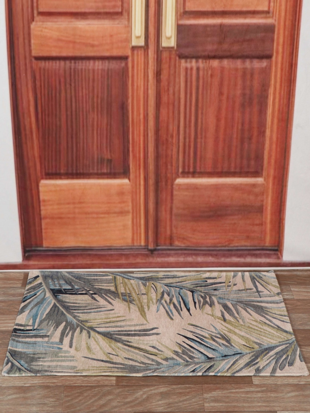 

Aura Beige & Blue Leaves Printed Anti Skid Doormat