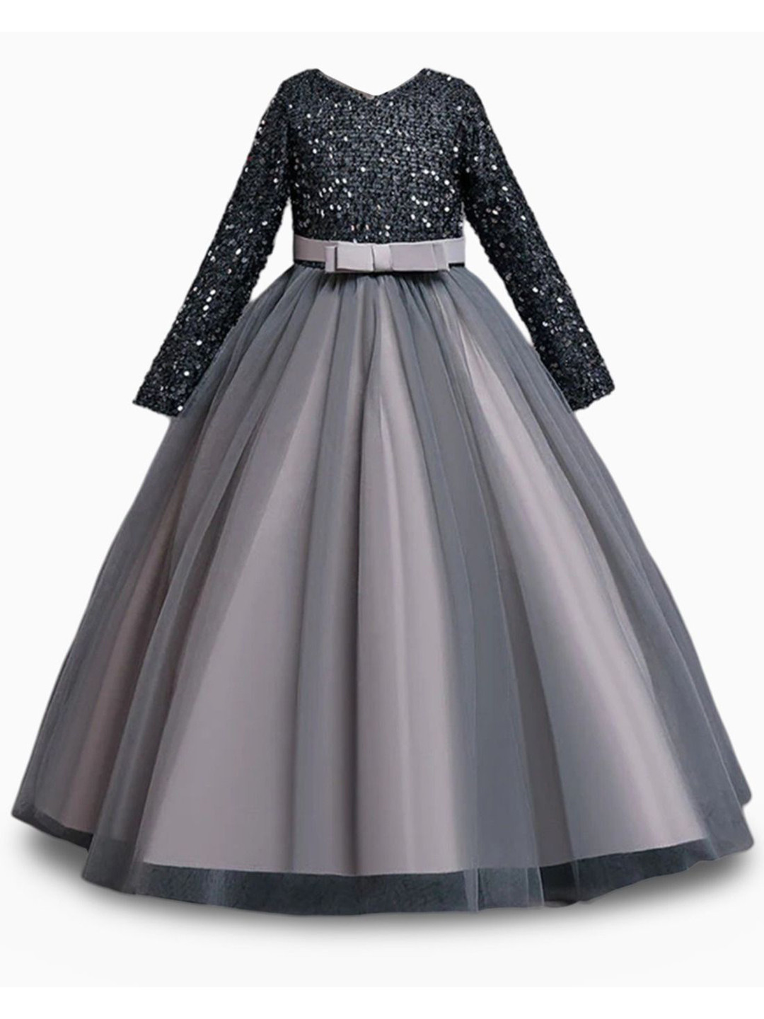 

BAESD Girls Embellished Sequined Fit & Flare Dress Comes with a belt, Grey