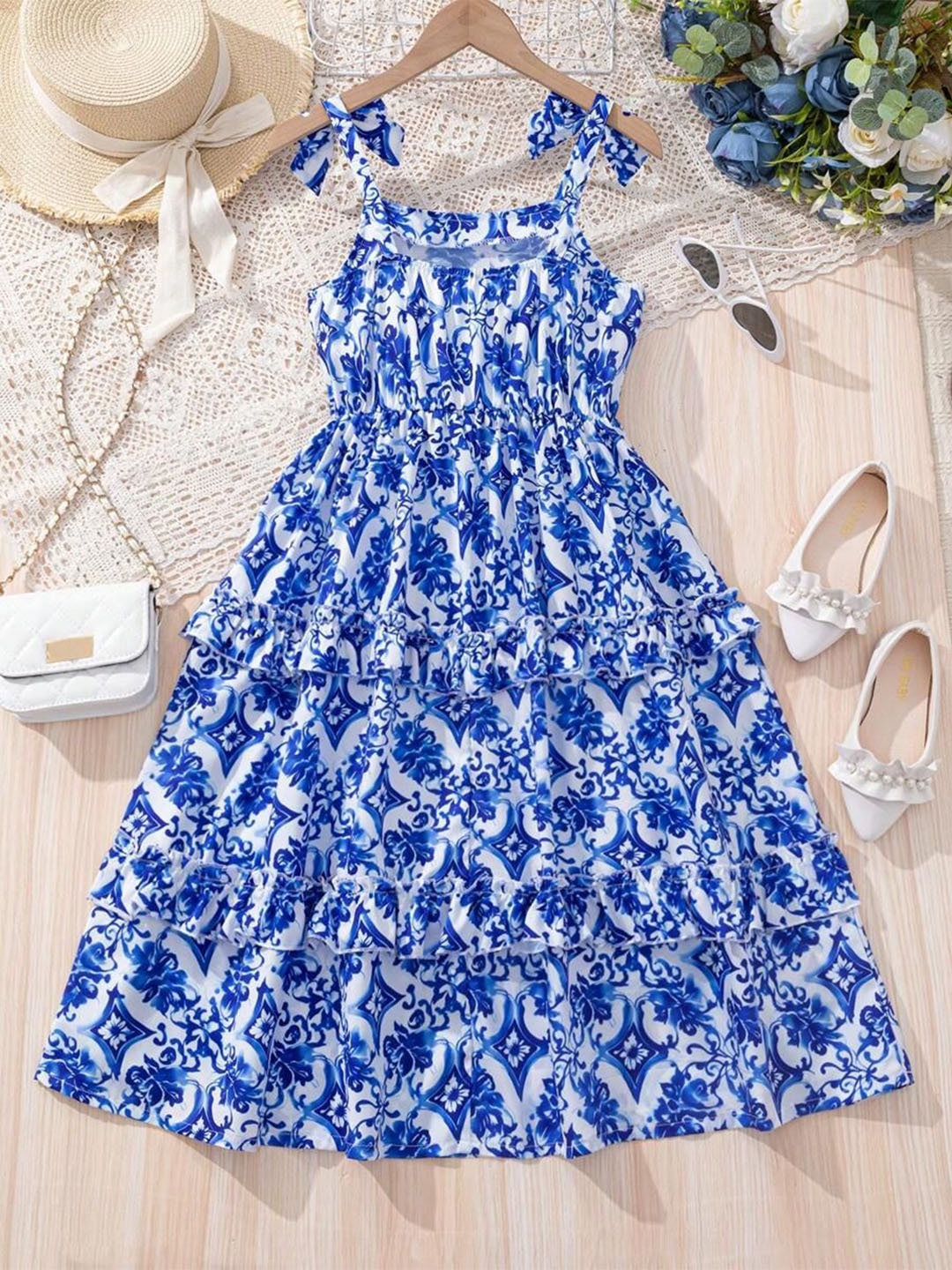 

BAESD Girls Floral Print Halter Neck Batwing Sleeve Formal Fit & Flare Dress, Blue