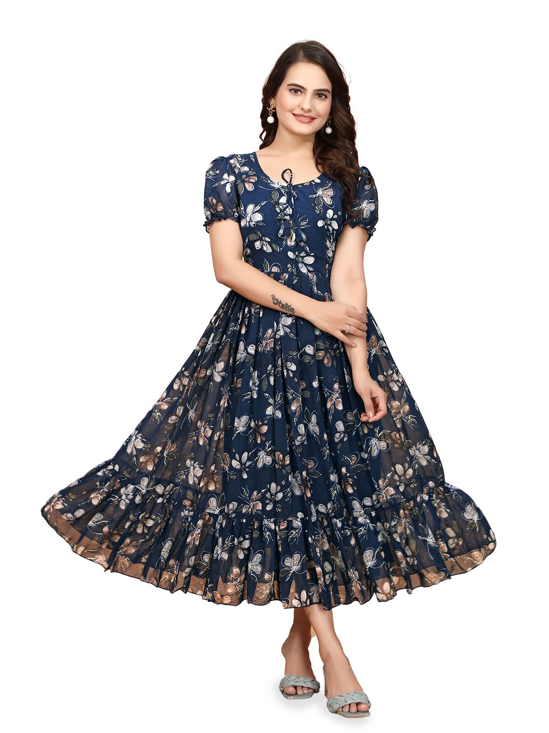 

Anouk Floral Print Puff Sleeve Maxi Dress, Blue