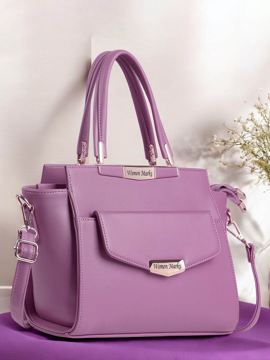 

WOMEN MARKS Textured PU Structured Handheld Bag with Tasselled, Pink