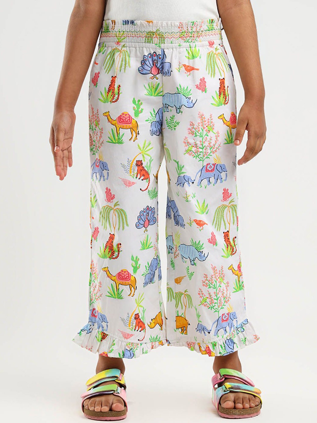 

Somersault Girls Fauna Paper bag Printed Cotton Trousers, White