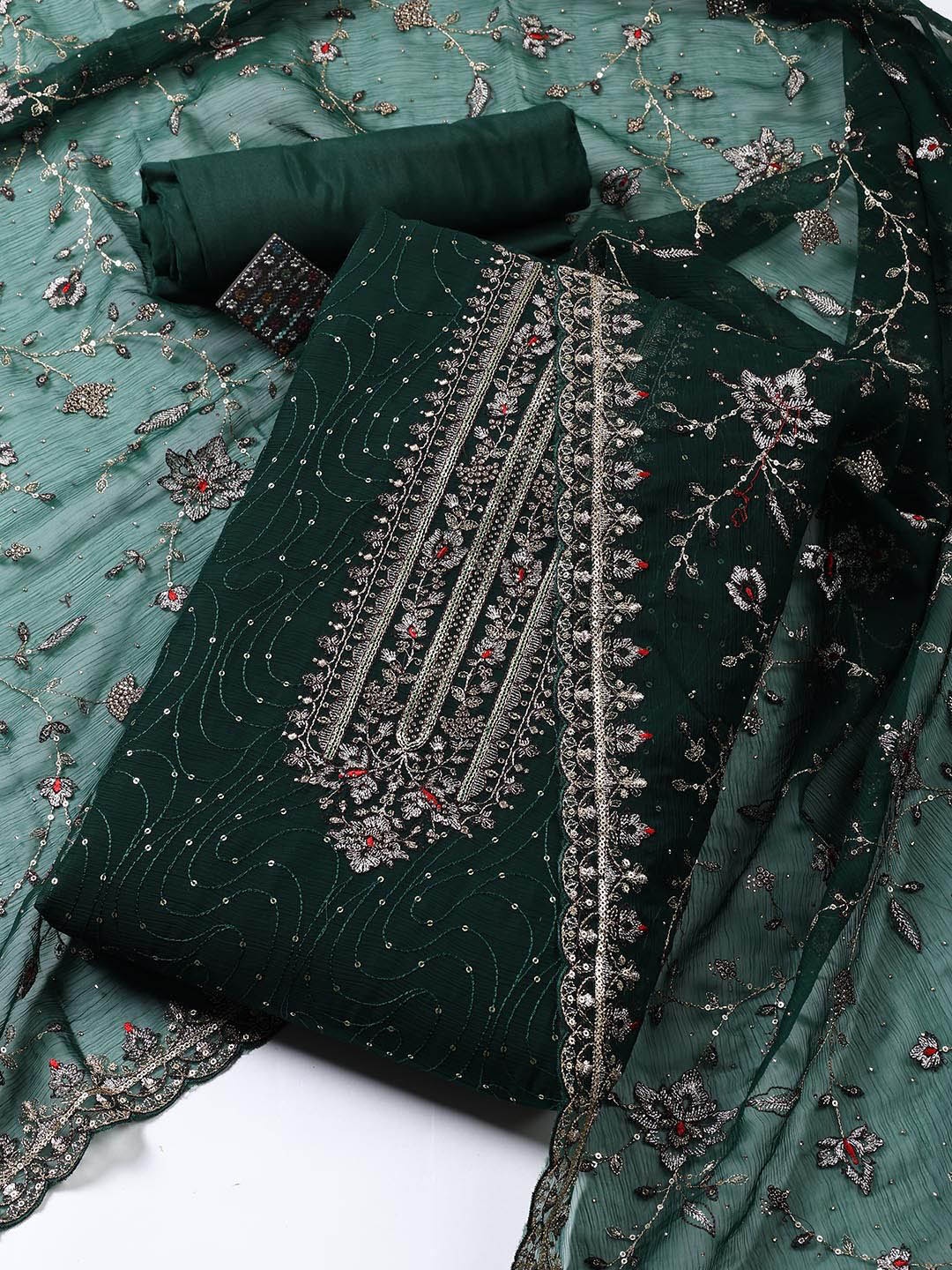 

Meena Bazaar Floral Embroidered Sequinned Organza Unstitched Dress Material, Green
