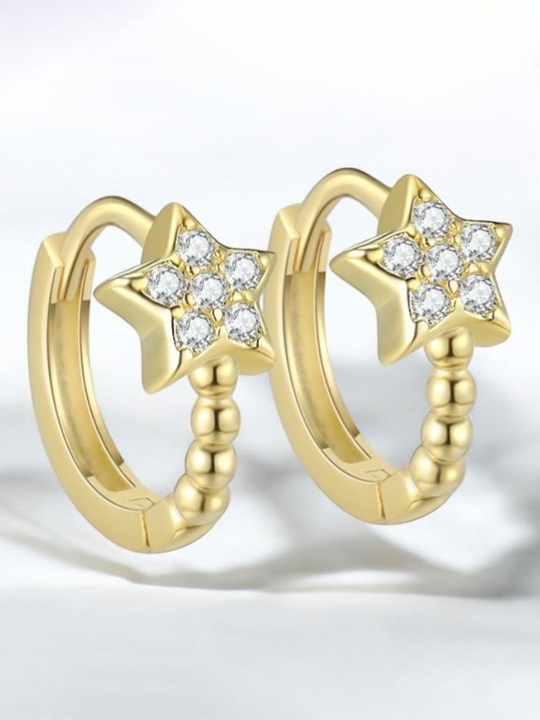 

MYKI Gold-Plated Stainless Steel Cubic Zirconia Studded Star Shaped Hoop Earrings