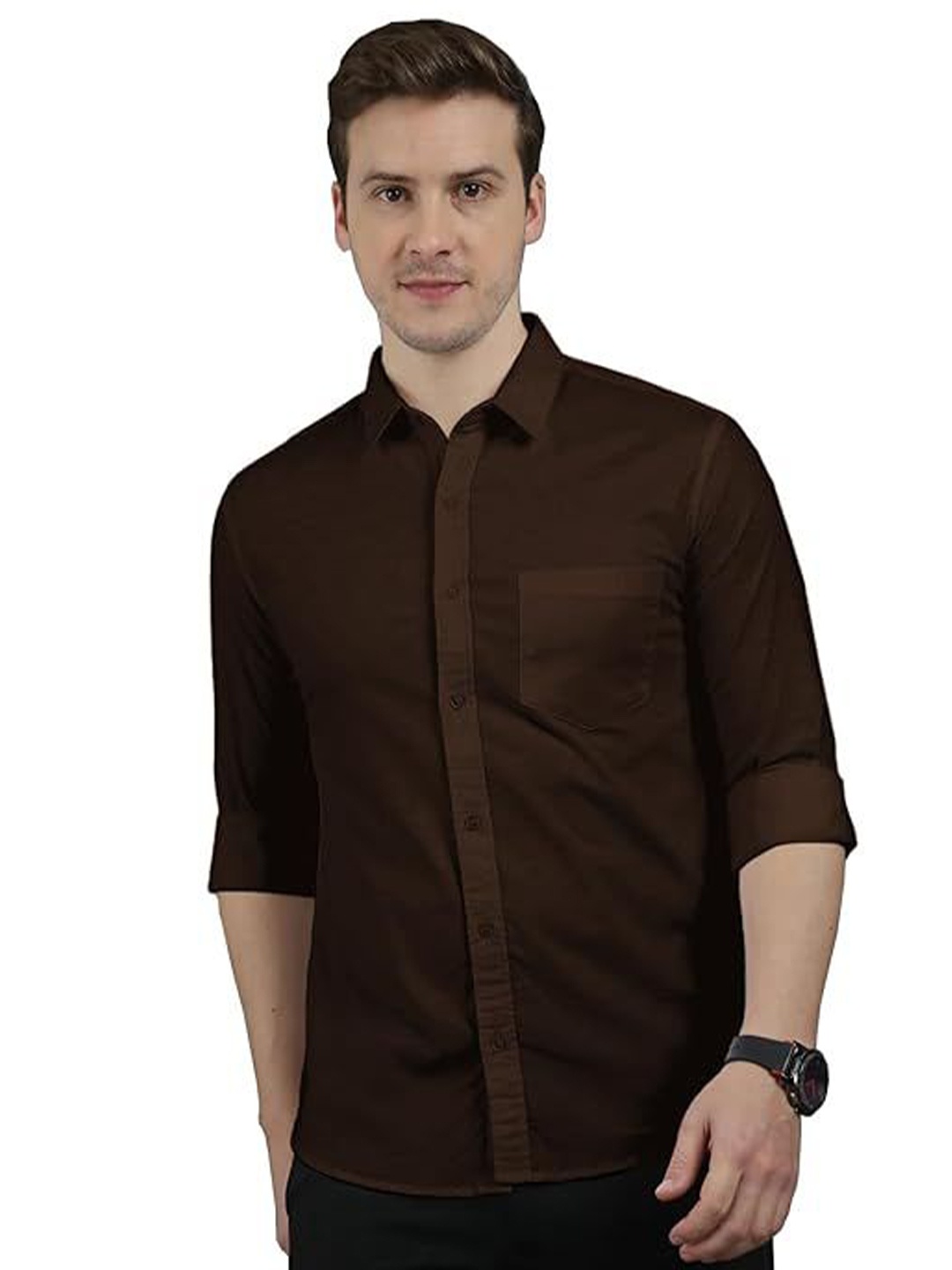 

BAESD Men Standard Slim Fit Opaque Casual Shirt, Brown