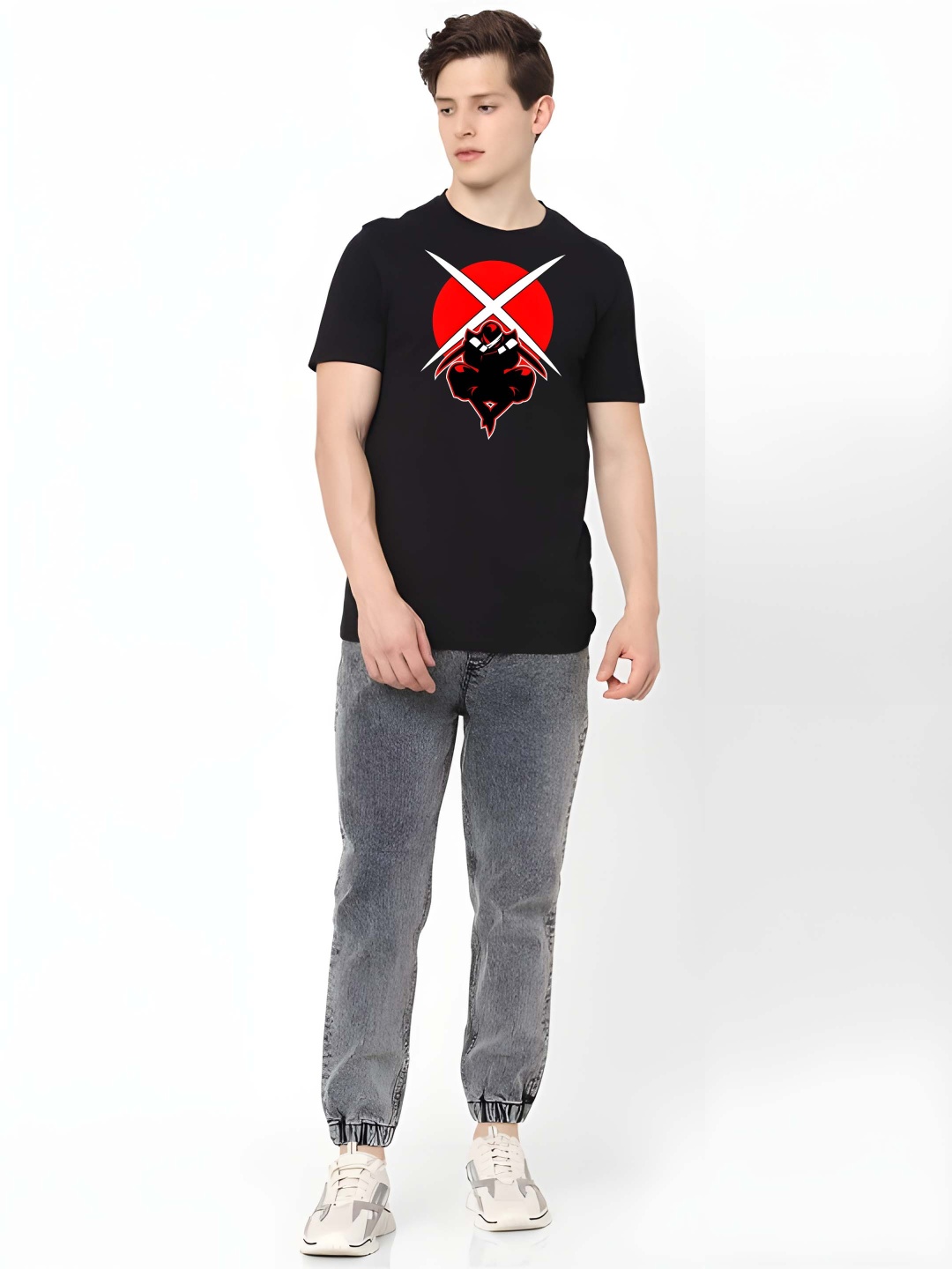 

Krimmple Men Graphic Printed Round Neck Cotton T-shirt, Black
