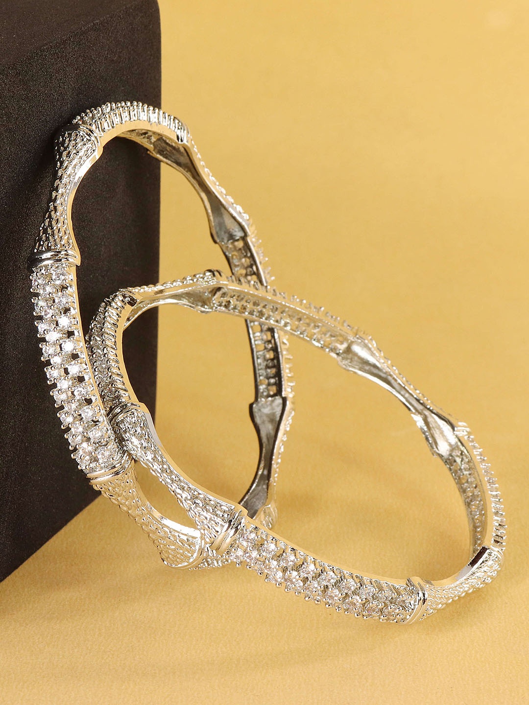 

ZULKA Set Of 2 American Diamond Studded Bangles, Silver