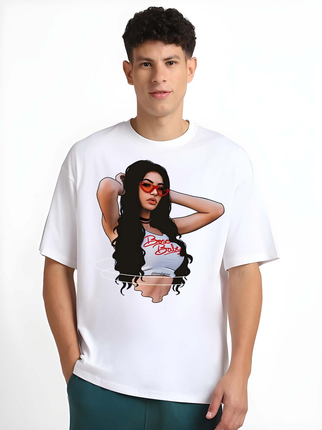 

Krimmple Men Graphic Printed Round Neck Cotton Oversized T-shirt, White