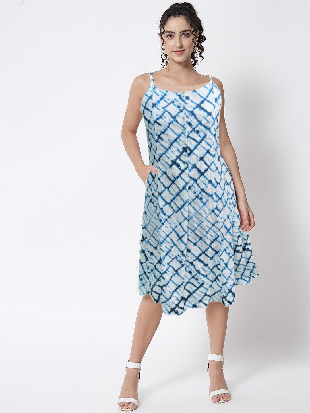 

ANGOORI FASHION Women Tie and Dye Printed A-Line Dress, Blue