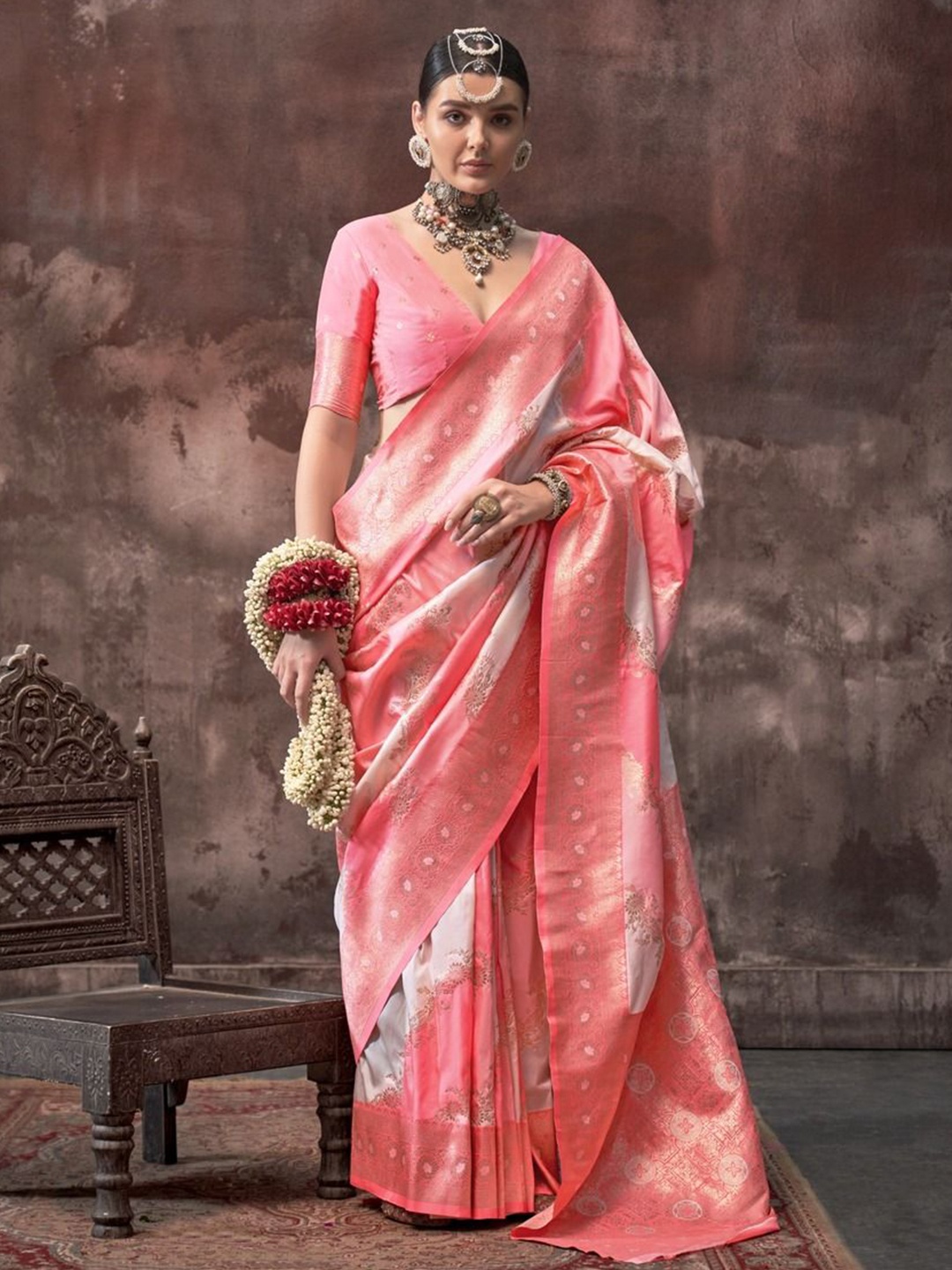 

Anouk Woven Design Zari Banarasi Saree, Pink