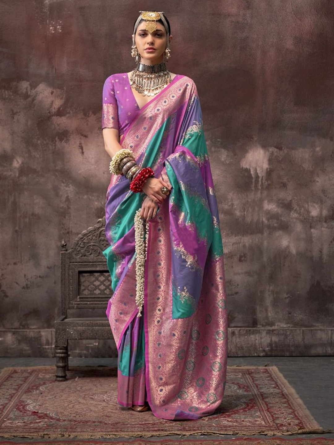 

Anouk Woven Design Zari Banarasi Saree, Purple