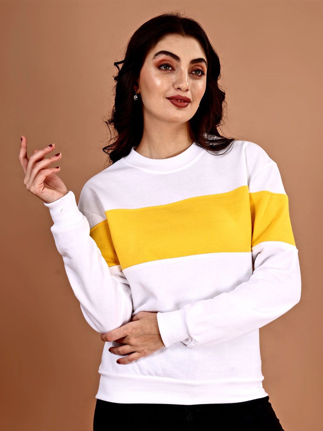 

shriez Women Colourblocked Sweatshirt, White