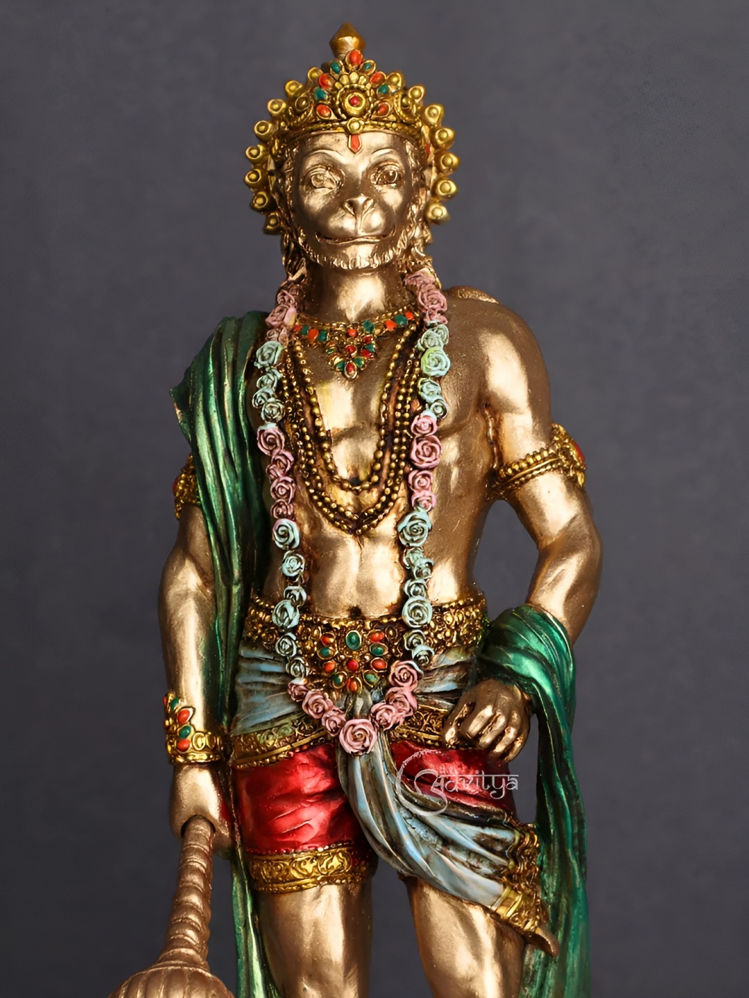 

The Advitya Gold-Toned And Green Standing Hanuman Religious Idol Showpiece