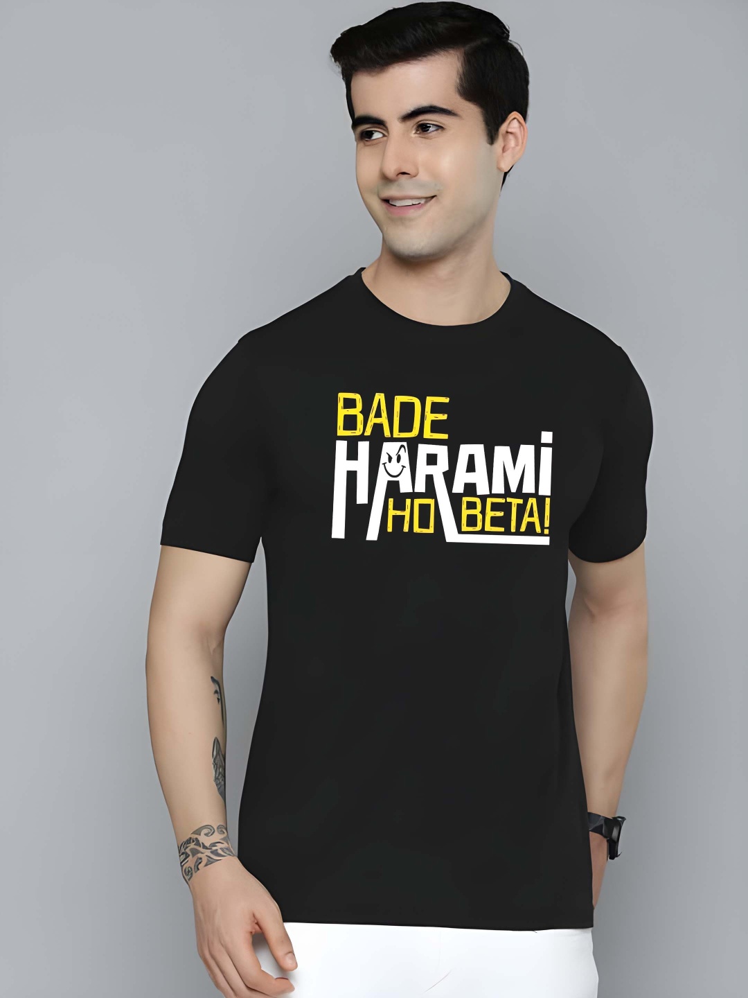 

Krimmple Men Pure Cotton T-shirt, Black