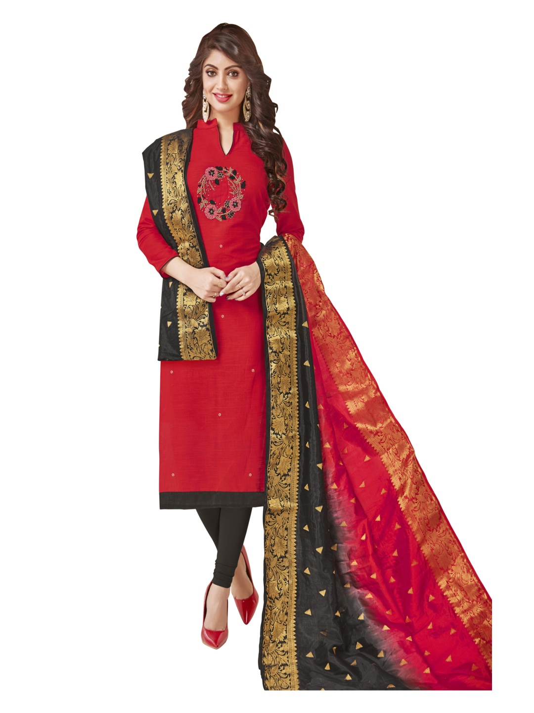 

HERE&NOW Floral Embellished Unstitched Dress Material, Red