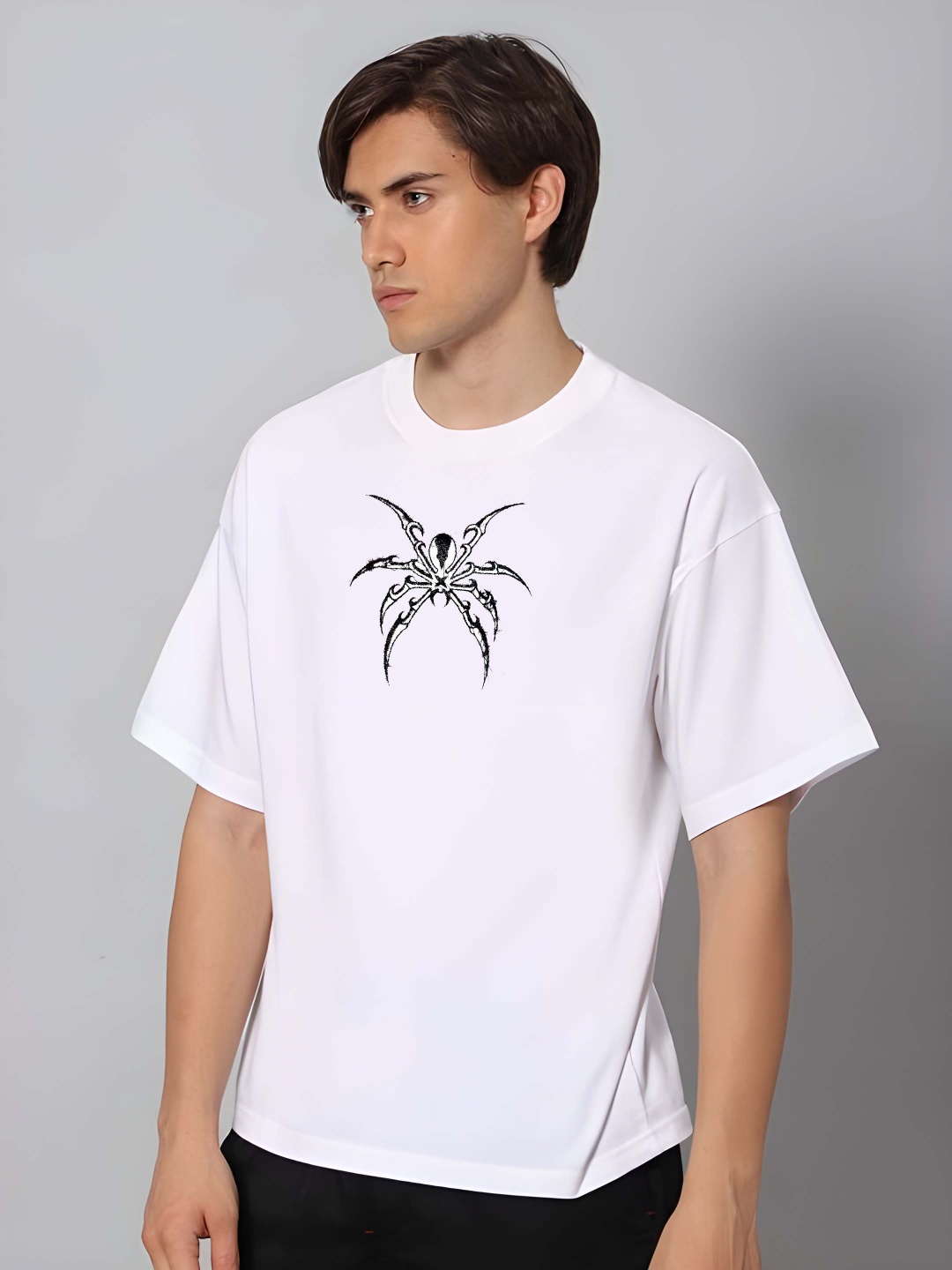 

BOWLIFESTYLE Men Drop-Shoulder Sleeves Pure Cotton T-shirt, White