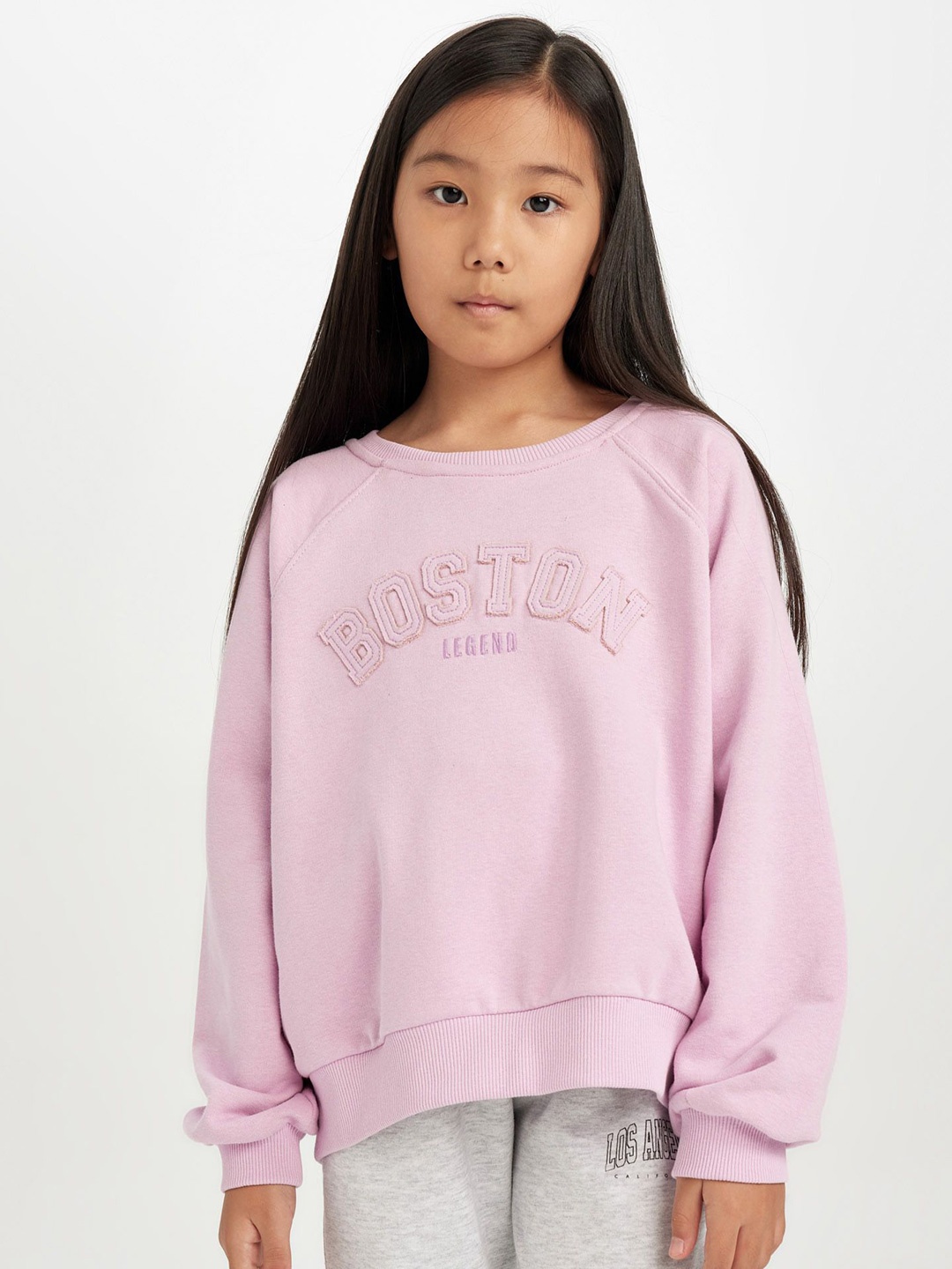 

DeFacto Girls Typography Self Design Pullover Sweater, Pink