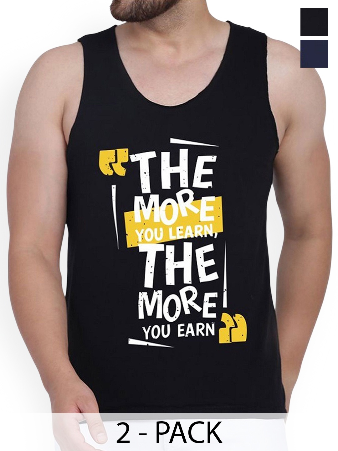 

WOOSTRO Pack Of 2 Printed Combed Cotton Gym Vest RS26 CMB (MORE BLACK) (HARD NAVY)