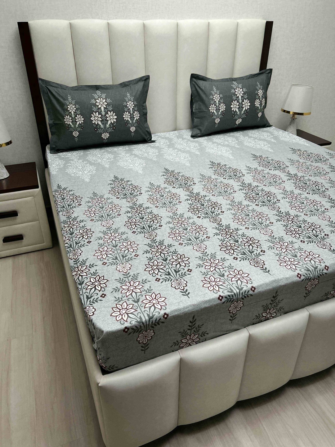 

Pure Decor Cotton King Size Double Bed Bedsheet With 2 Pillow Covers 2.74m X 2.74m, Grey