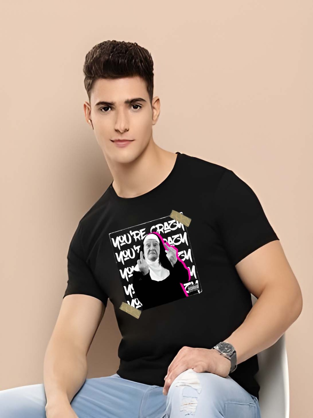 

Krimmple Men Drop-Shoulder Sleeves Pure Cotton T-shirt, Black