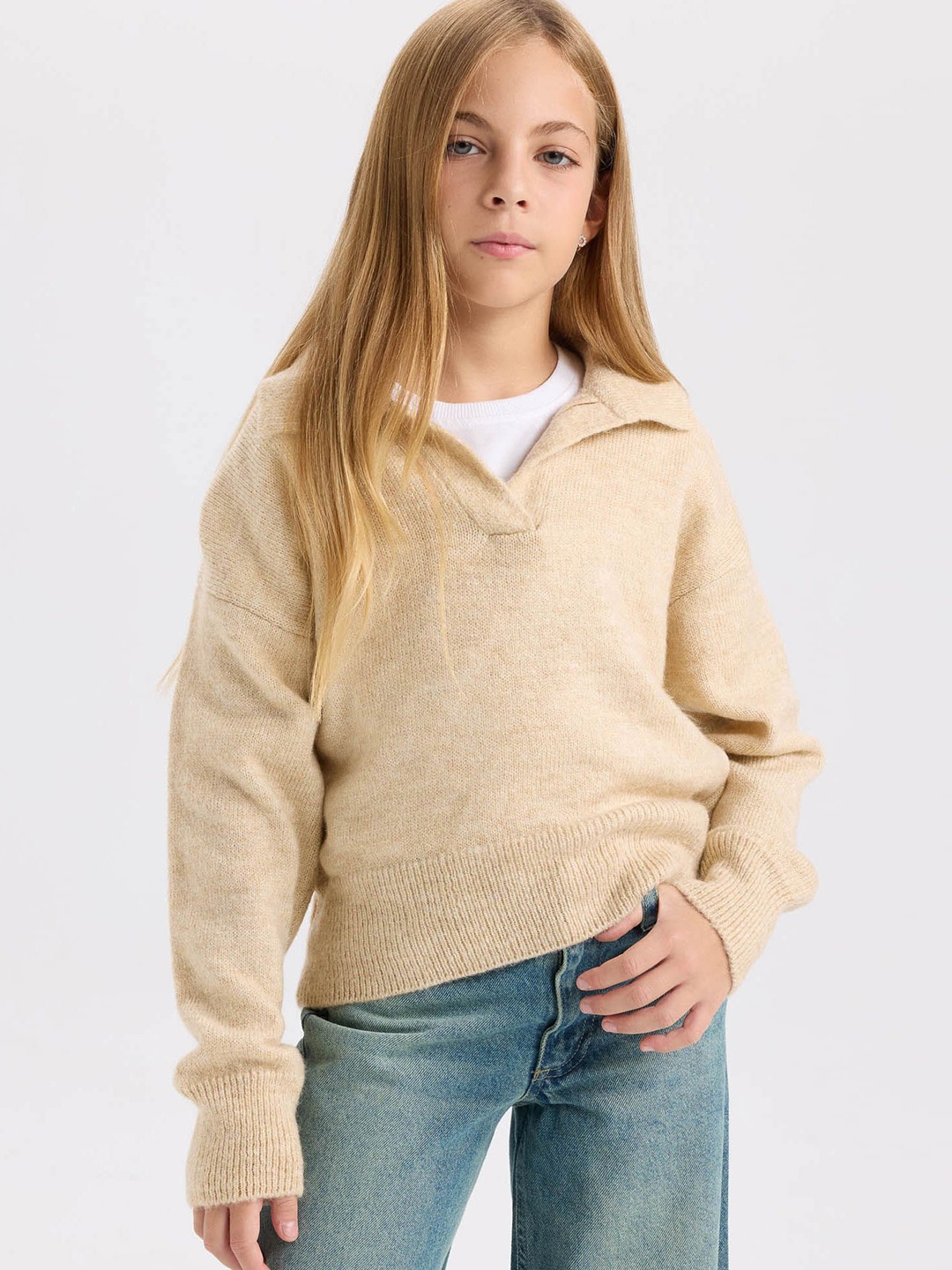 

DeFacto Girls High Neck Pullover Sweaters, Beige