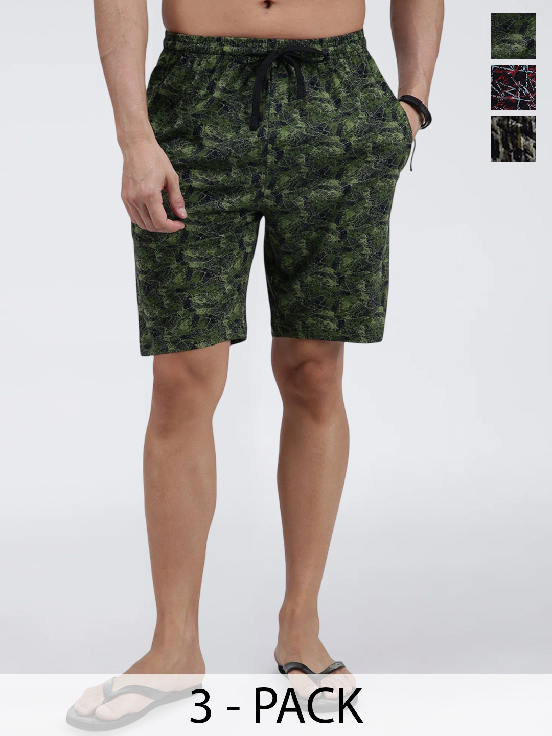 

AMUL COMFY Men Pack Of 3 Printed Assorted Cotton Shorts