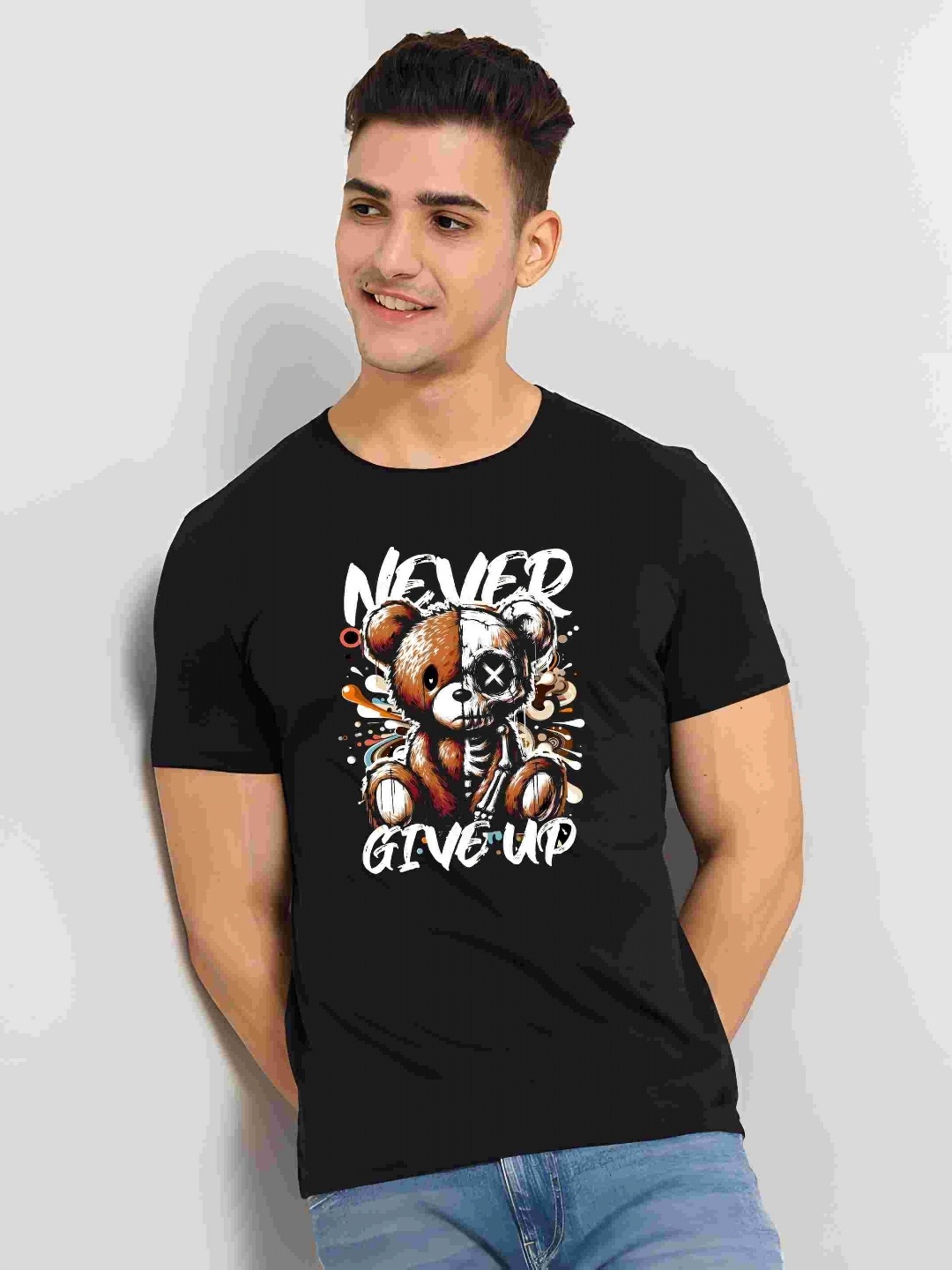 

Moda Rapido Men Typography Printed Round Neck Cotton Slim Fit T-shirt, Black