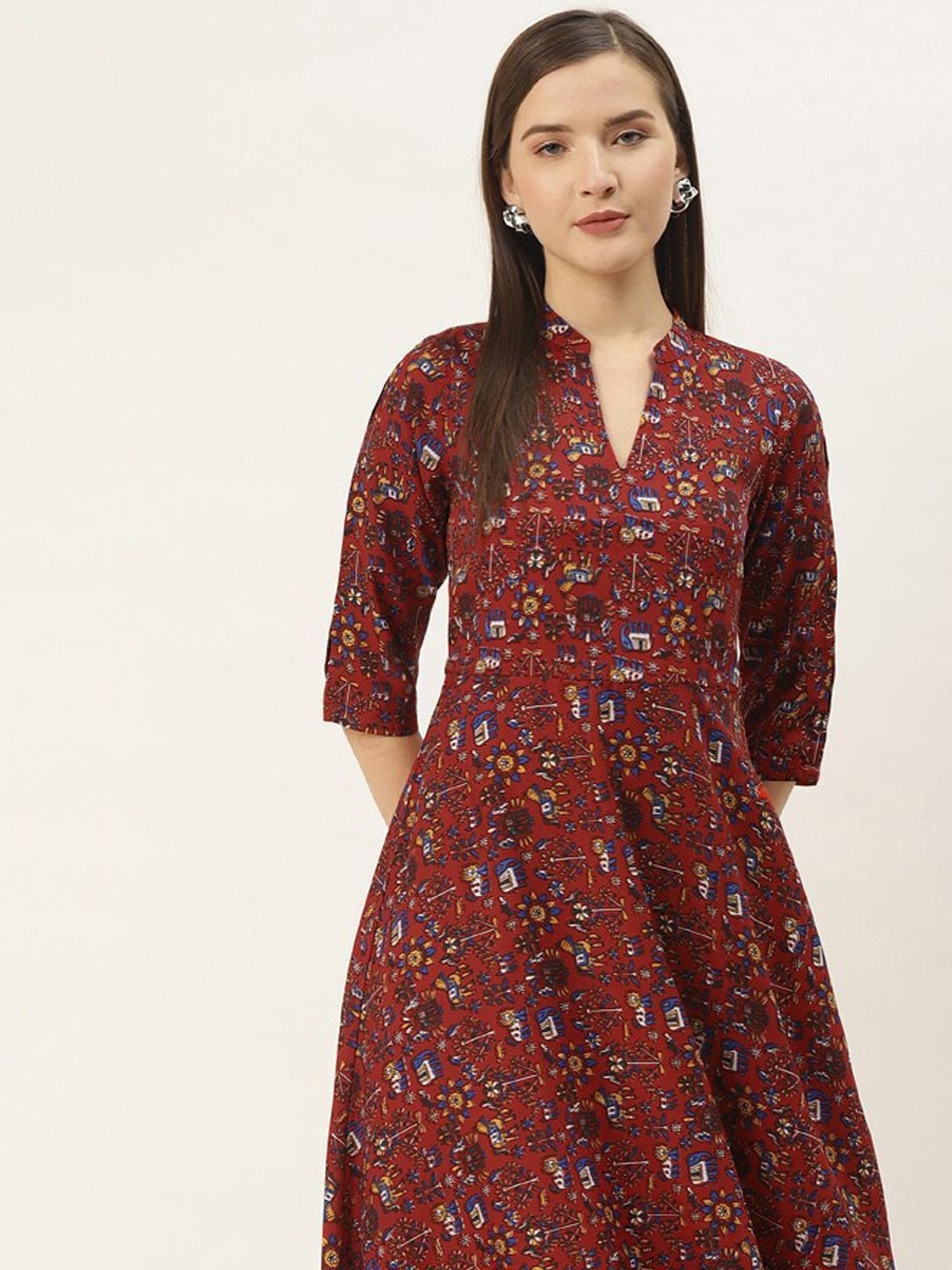 

DressBerry Floral Print Crepe Fit & Flare Midi Dress, Maroon