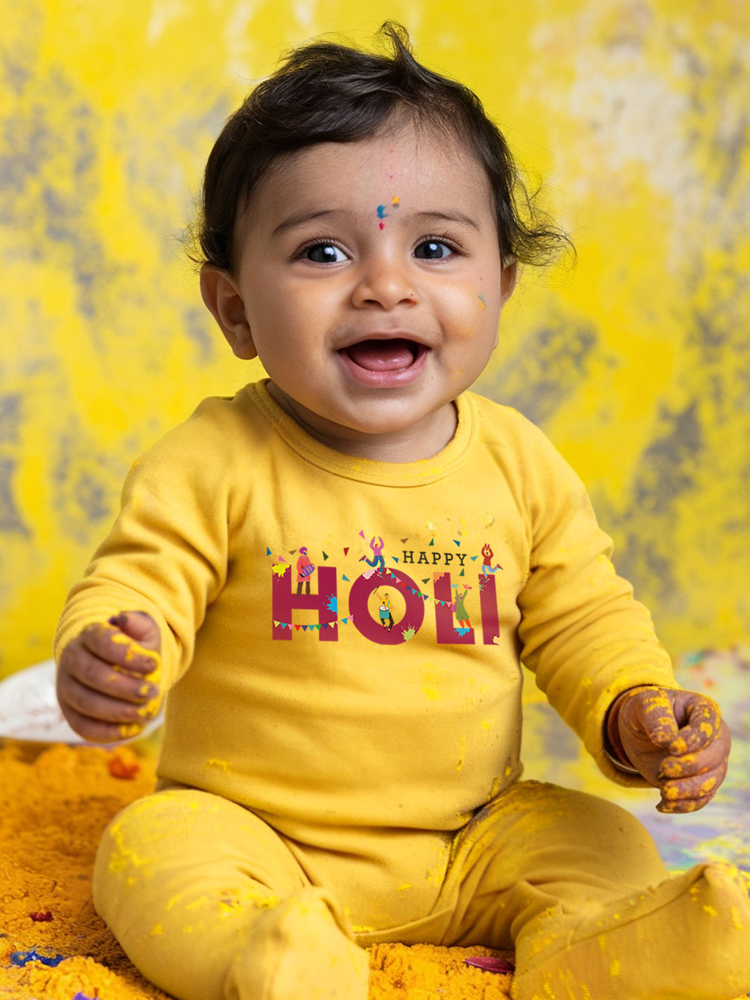 

FFLIRTYGO Infants Holi Printed Cotton Sleepsuit, Yellow