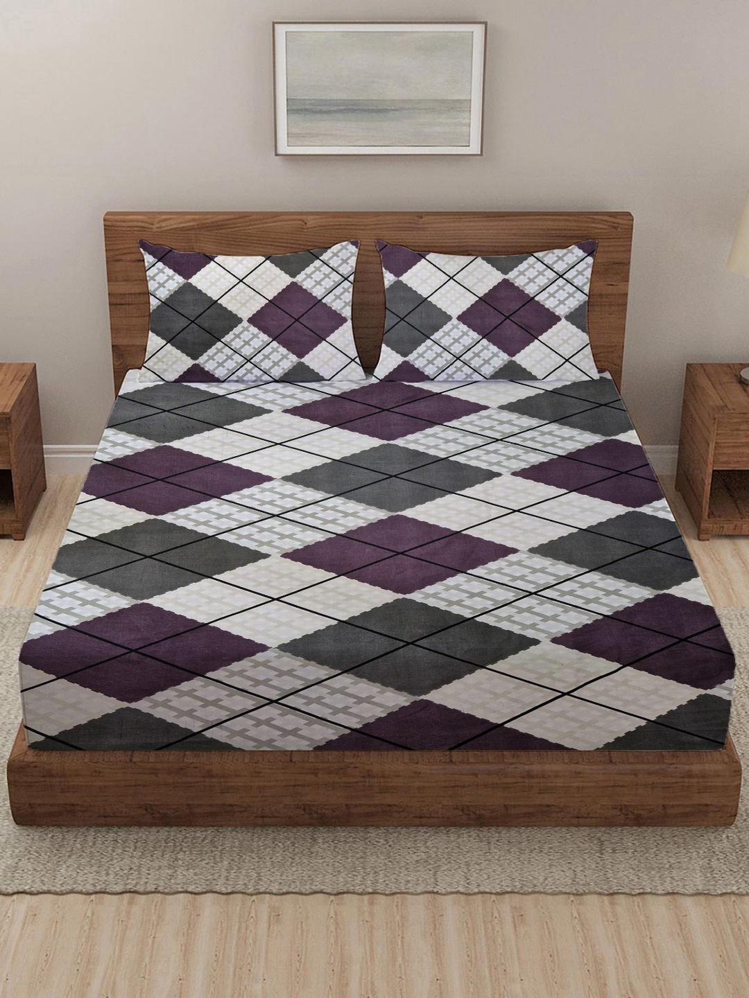 

THE little BIG STORE Maroon & White Geometric 260 TC King Bedsheet with 2 Pillow Covers