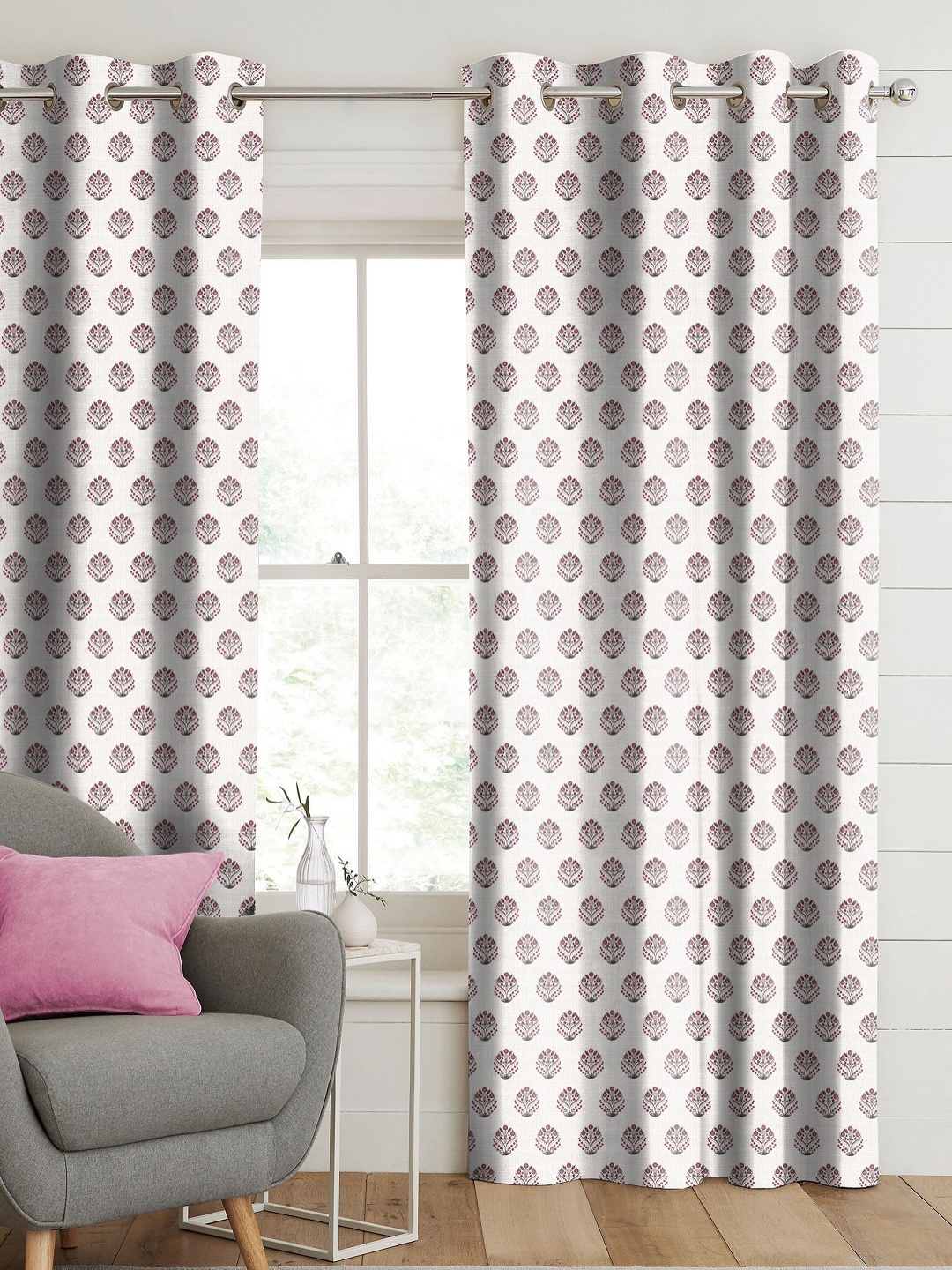 

CASABLEU Pink Set of 2 Geometric Room Darkening Long Door Curtain