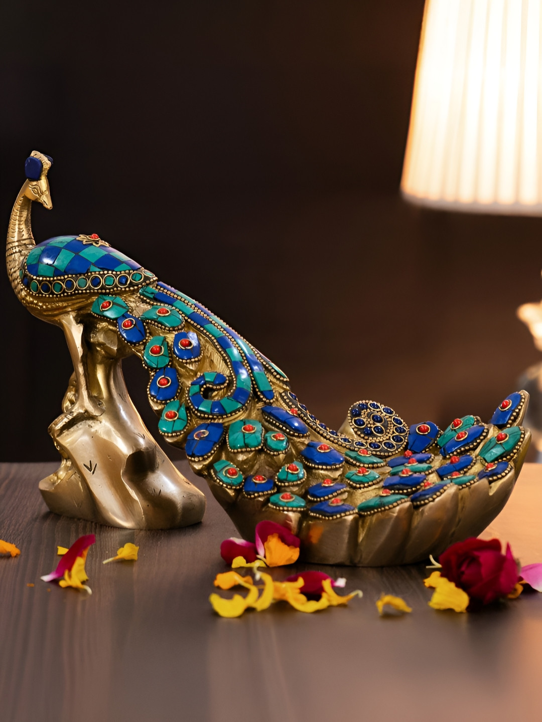 

The Advitya Blue & Green Peacock Birds And Animals Figurine Showpiece